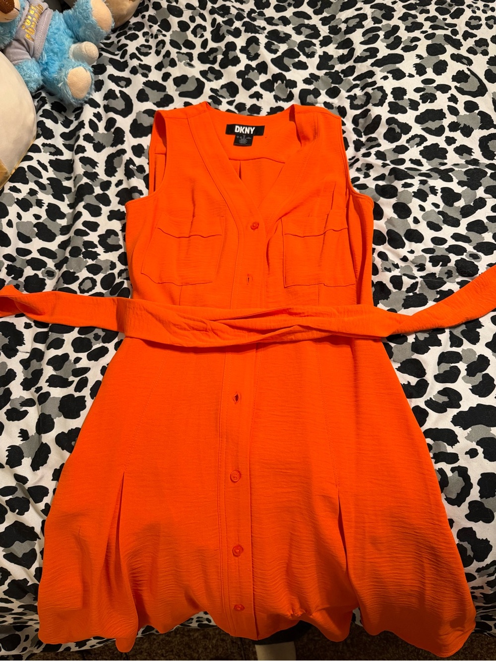 DKNY Bright Orange Sleeveless Button-Down Mini Dress